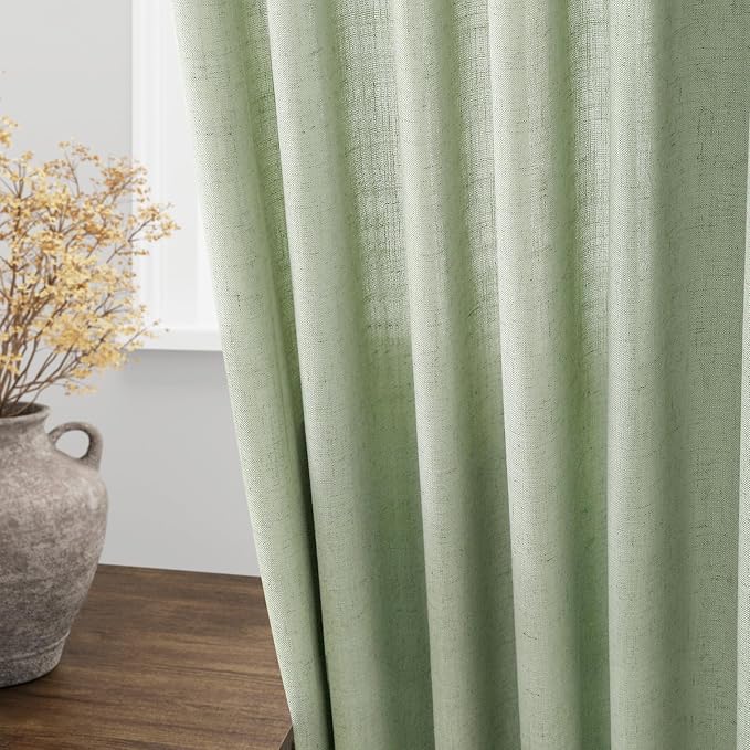 Mist Sage Linen Curtains 84 Inch Length 2 Panels Set for Living Room Rod Pocket Back Tab Light Filtering Window Drapes for Bedroom Dining Room Protect Privacy Modern Farmhouse Decor 52x84