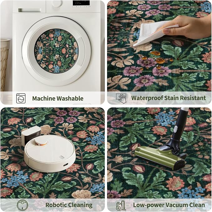 Ciicool 2x6 Runner Rug Non Slip，Floral Washable Kitchen Rugs for Hallways | Entryway Rug for Laundry Bedroom Bathroom Bedside,Boho Soft Low Pile Carpet Indoor Floor Mat Decor