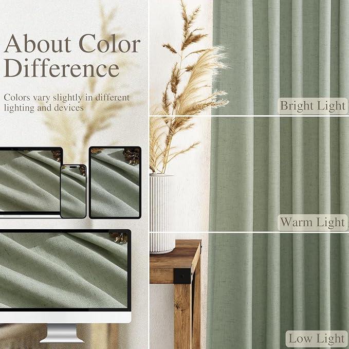 Desert Sage Linen Curtains for Living Room 126 Inches Long Light Filtering Semi Sheer Curtain Back Tab Rustic Farmhouse Decor Elegant Drapes Floor to Ceiling High Window for Bedroom 52x126, 2 Panels