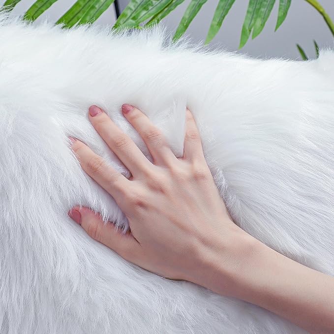 linmopm Faux Fur Sheepskin Rug, White, 4x6 ft | Shag Fluffy Fuzzy, High-Density Cushion, For Bedroom Bedside Living Room, Plush Carpet, Sofa Cover