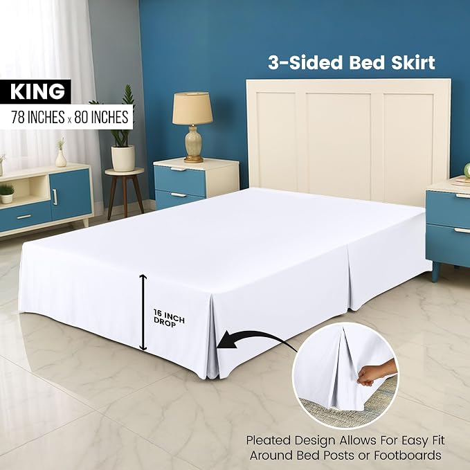 Utopia Bedding King Bed Skirt - Soft Quadruple Pleated Ruffle - Easy Fit with 16 Inch Tailored Drop - Hotel Quality, Shrinkage and Fade Resistant, White | Easy Fit Design, Shrinkage & Fade Resistant, Hotel Style, Microfiber Durable Fabric, Machine Wash...
