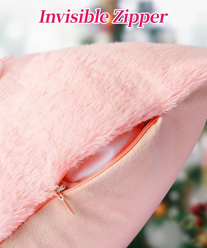 Christmas Pillow Covers Set of 2 Soft Plush Faux Fur Pillow Cases 3D Embroidered Decorative Couch Cover Home Decor Christmas Throw Pillow Covers 18x18,Pink Christmas Tree