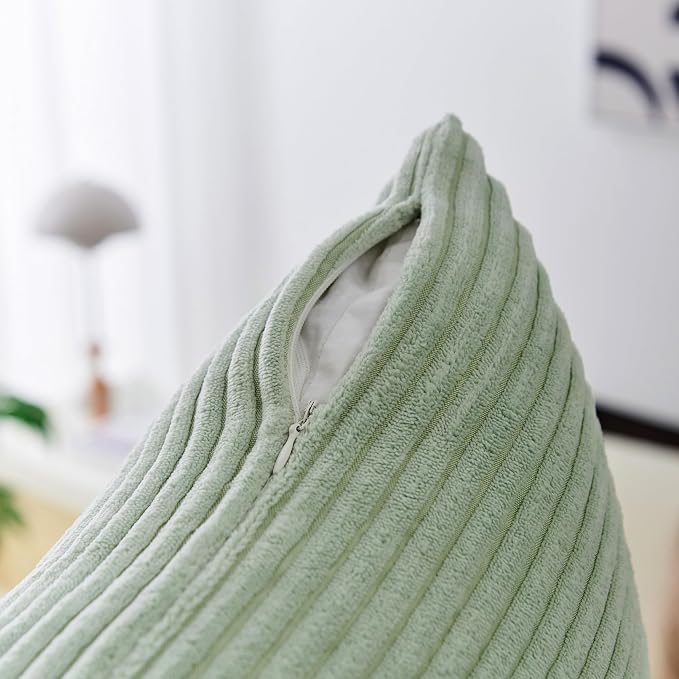 Home Brilliant Sage Green Lumbar Pillow Cover Corduroy Plush Velvet Oblong Decorative Rectangle Pillowcases for Bed Couch Sofa Summer Decor, Set of 2, 12 x 20 inches(30x50cm), Mint