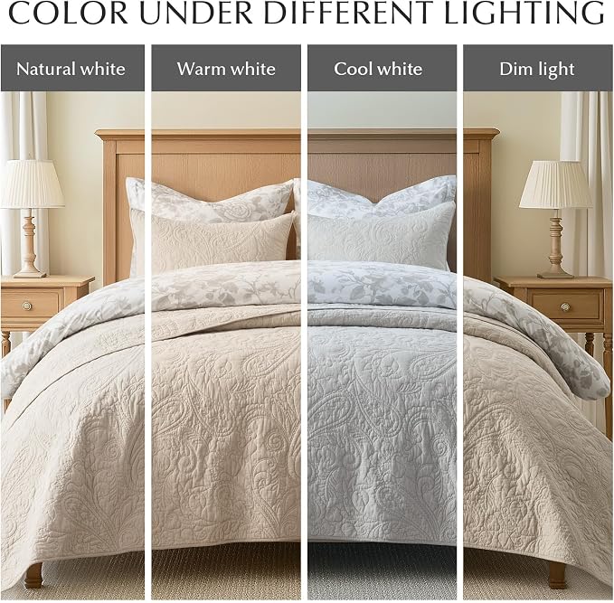 EVERGRACEHOME 100% Cotton Paisley Quilt Set, Queen Size, Flax Beige | Prewashed for Softness, Year-Round Breathability, Gift-Ready Box, Matelasse-style Quilted Coverlet, 3 Piece Set with 2 Shams