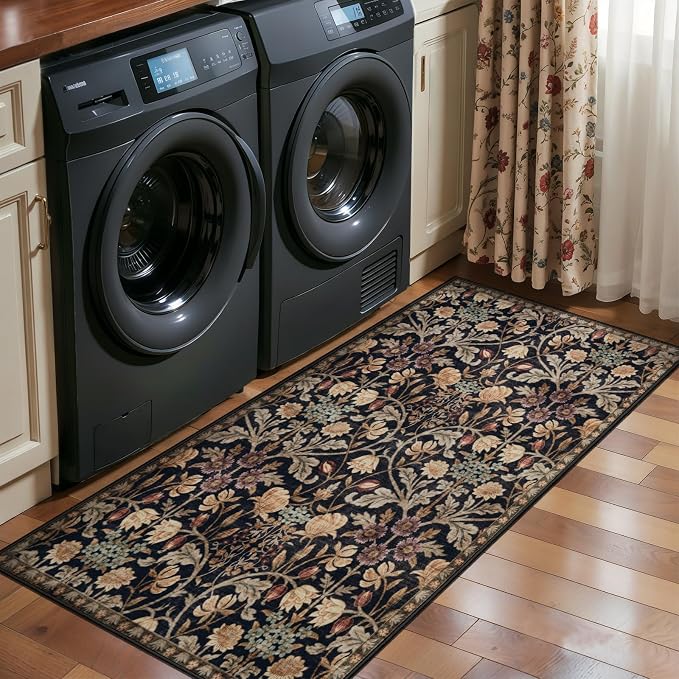 Ciicool 2x4 Small Rug for Entryway Runner Kitchen Floral Washable Area Rugs | Low Pile Soft Boho Non Slip Carpet for Entrance Hallway Laundry Bedroom Carpets