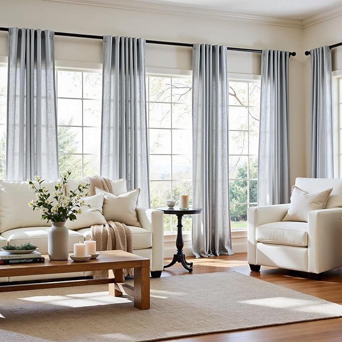 jinchan Custom Size Curtain Grey Linen Blend Curtain 1 Panel for Bedroom Living Room, Light Filtering Farmhouse Drape with Rod Pocket Back Tab (Grey)