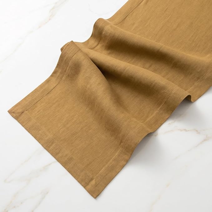 Solino Home 100% Pure Linen Table Runner Caramel Woven, Fete 14 x 36 in | brings a tailored look to family meals and hosting, European flax fibres, effortlessly elegant, Caramel, OEKO-TEX Certified