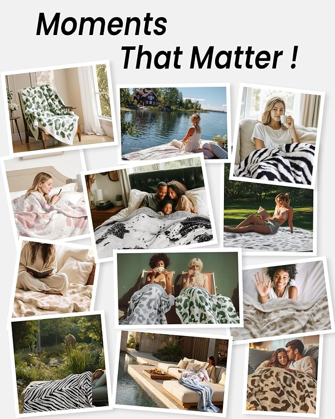 Knit Throw Blanket for Couch, Soft Cozy Fluffy Knitted Blanket for Sofa, Bed, Gift for Women Girls Home Decor (Leopard-Pink, Throw 50"x60")
