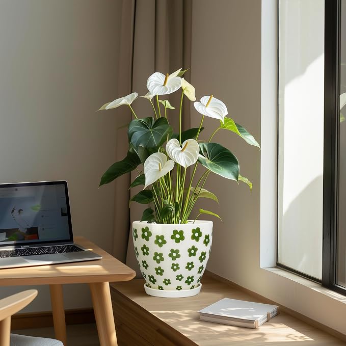 MPotTo 8.2 Inch Plant Pot - Ceramic Flower Pot, Petal White