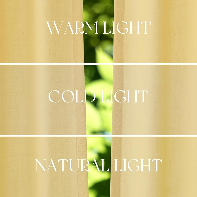 Jowels Yellow Linen Curtains 90 Inch Long 2 Panels for Living Room | Light Filtering Semi Sheer Curtain, Back Tab Pocket Pleated Look, Boho Farmhouse Textured Privacy Drapes for Bedroom Window