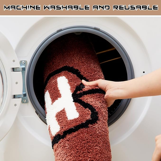 Funtery Large Football Rug for Boys Room Decor 32x39" Non Slip Absorbent Sports Soft Carpet Sports Area Rug Washable Touchdown Mat for Bathroom Playroom Athlete Back to School (Brown Football)