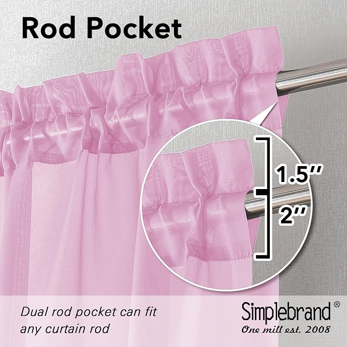 Simplebrand Pink Short Sheer Curtains 45 Inch Length for Small Windows, Rod Pocket 2 Panels Set Solid Voile Drapes Window Sheer Curtains for Bedroom Bathroom Kids Room Kitchen, 42x45 Inch, 2pcs