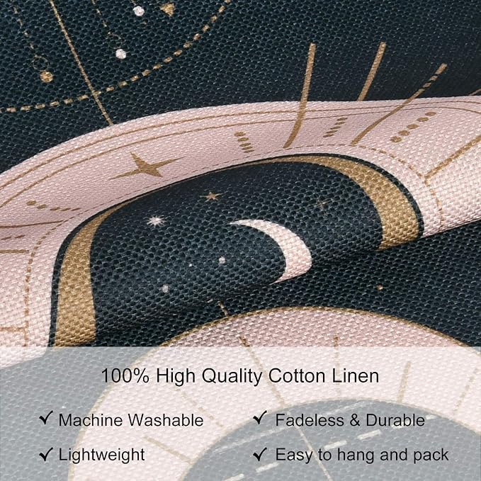Moon Phase Wall Hanging Art - Bohemian Tapestry for Room (Black, 12.8 x 51.2 inches)