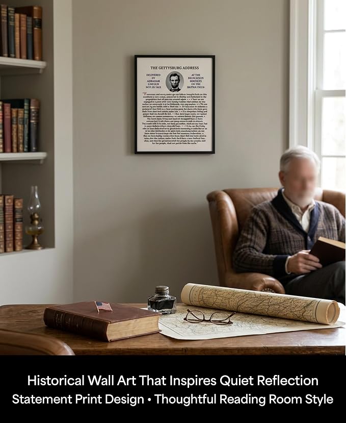 Abraham Lincoln Gettysburg Address Wall Art, History Print, 11x14 | Unframed patriotic speech poster. American classroom, office, den decor. Gift for teachers, veterans, history lovers