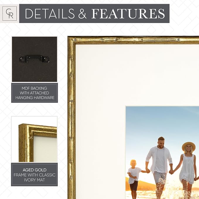 Arcadia Gallery Wall Frame Set, 16x20 and 16x16 Inch Matted Frames, 8 Piece, Antique Gold