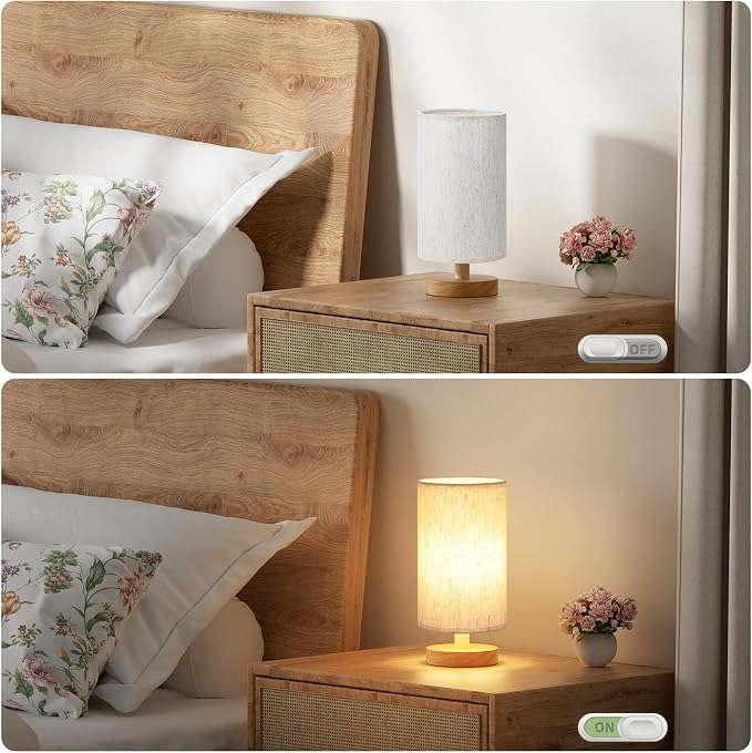 Fenmzee 9" Small Table Lamp for Bedroom - Inline Control with 3000K Blub