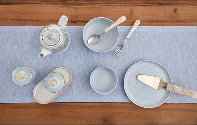 Solino Home 100% Pure Linen Table Runner Chambray Blue, Athena 14 x 132 in | brings a tailored look to family meals and hosting, European flax fibres, a refined home accent, soft, OEKO-TEX Certified