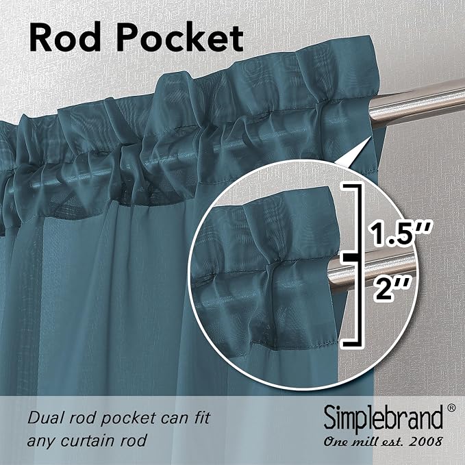 Simplebrand Dusty Blue Short Sheer Kitchen Curtains 36 Inch Length Tier Rod Pocket Cafe Drapes Half Window for Bathroom Small Windows 42 x 36 Inch, 2 Panels