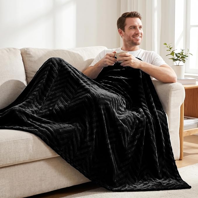Whale Flotilla Flannel Fleece Throw Blanket for Couch, Black | Lightweight Breathable Soft Sofa Throws, Plush Fluffy Chevron Design Decorative Blankets for All Season, 50x60 Inch