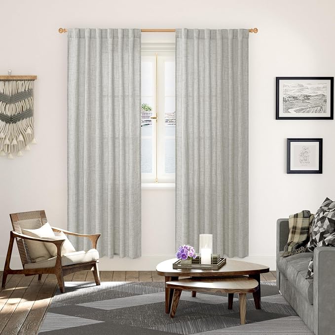 YoungsTex Light Grey Linen Curtains 78 Inch Length for Living Room 2 Panels | Semi Sheer Drapes with Rod Pocket Back Tab for Bedroom Office Dining Light Filtering, 52 X 78 Inch