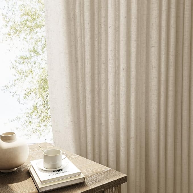 Linen Curtains 96 Inches Long for Living Room Back Tab Semi Sheer Floor to Ceiling 8ft Light Filtering Curtain Boho Farmhouse Decor Window Drapes for Bedroom 52x96 2 Panels Taupe Burlywood
