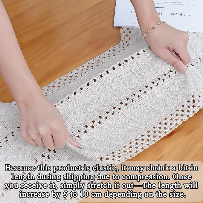 Macrame Table Runner Cream Beige Boho Table Runners with Tassels 12x95in | Alynsehom Hand Woven Cotton Table Runner Rustic Farmhouse Table Runners for Bohemian Kitchen Dining Table