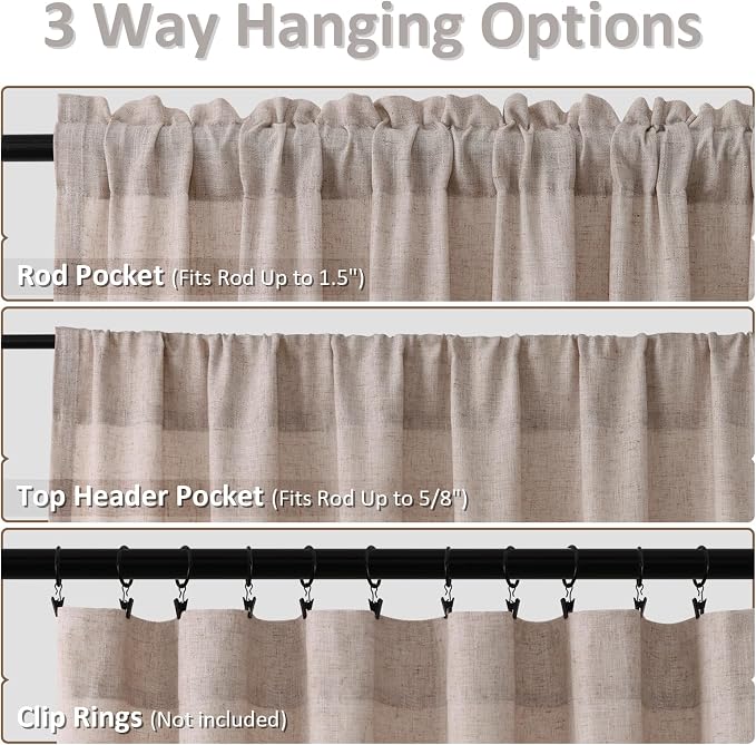 Oatmeal Linen Curtains 90 Inch Length for Living Room Bedroom 2 Panels Set Rod Pocket Light Filtering Semi Sheer Window Curtains 52 Inch Width Boho Farmhouse Linen Drapes, W52xL90