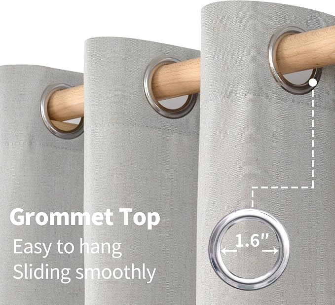 YoungsTex 72 Inch Length Grey Linen Curtains for Living Room, Light Filtering Window Drapes with Grommet Rustic Semi Sheer Privacy for Dining Bedroom, 2 Panels, 52 X 72 Inch