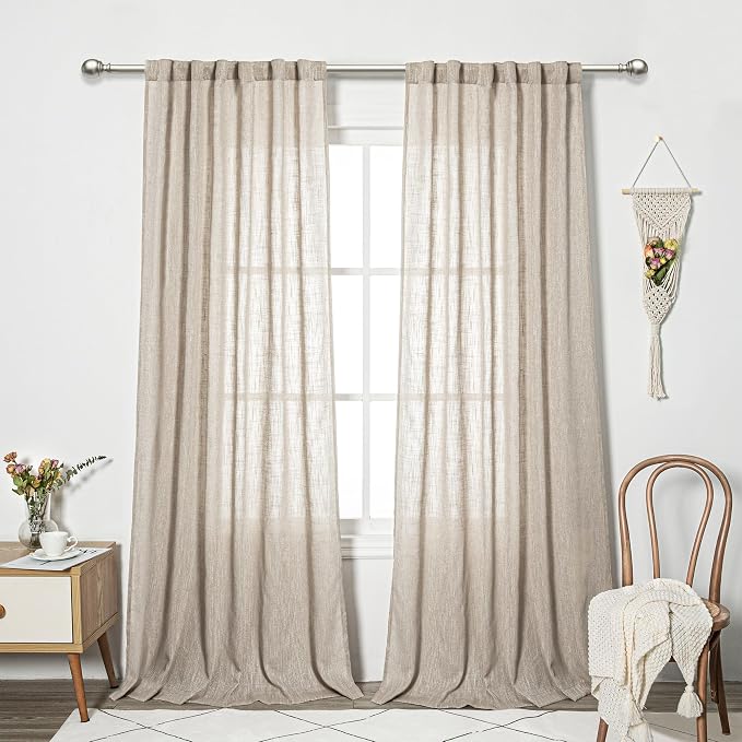 MYSKY HOME Ceiling Curtains for Living Room, Soft Cotton Curtain Polyester Blend Semi Sheers Light Filtering Window Treatments Decor Back Tab Top Panel, 50" x 95", Light Taupe, 2 Pcs
