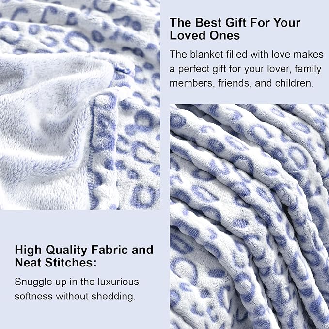 PLEASANT BOULEVARD | Leopard Throw Blanket Fleece, Premium Lightweight Cozy Warm Plush Microfiber Bedspread for Couch Sofa and Bed (Blue, Throw (50 x 60 inches))