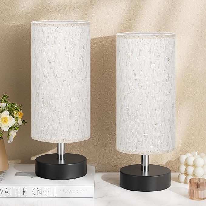 Table Lamps Set of 2（Cream Shade - Black Base, 11.6" Inline Control）