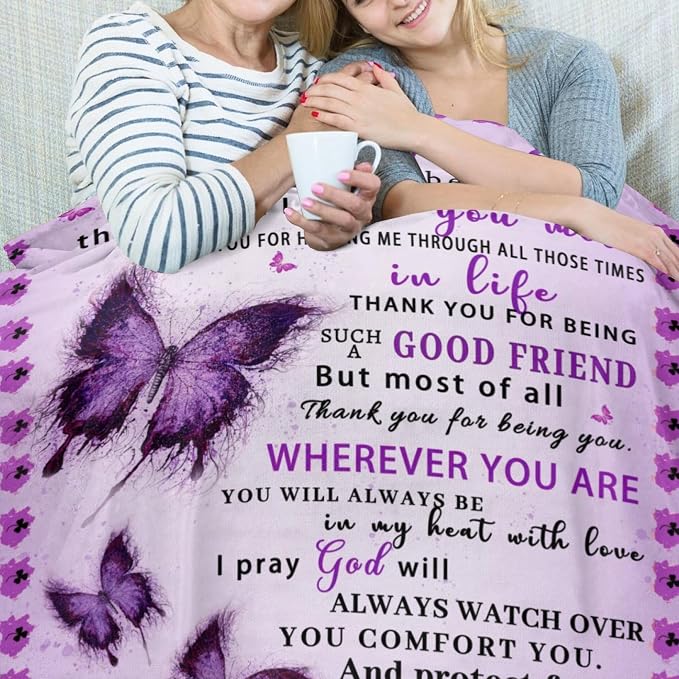 Sister Birthday Gifts Purple - Sister Blanket, Christmas Mothers Day Birthday Gifts for Sisters from Sisters Adult, Present for Sis, Soft Flannel Throw Blanket, Purple Butterfly, 60"x50"