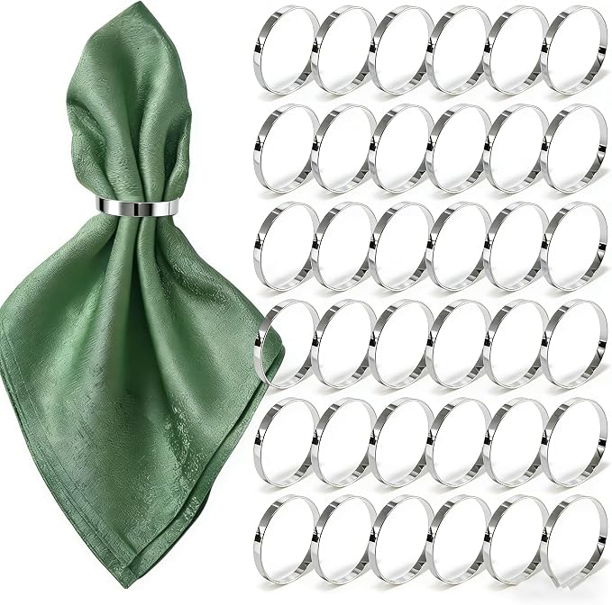 100 Pcs Silver Napkin Rings Bulk, Exquisite Round Napkin Ring Buckles, Suitable for Family Dinners, Weddings, Holiday Parties