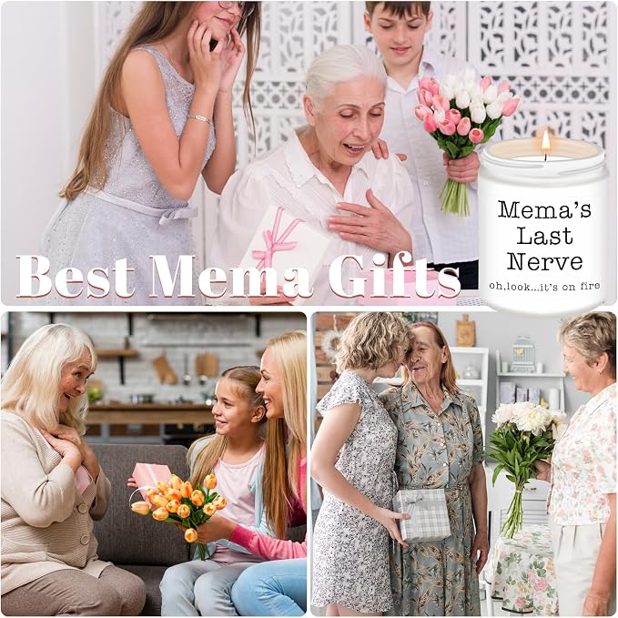 Homsolver Mema Gifts,Gifts for Grandma from Granddaughter Grandson, Christmas, Birthday, Mother and Grandparents Day,Scented Candles, Mema’s Last Nerve