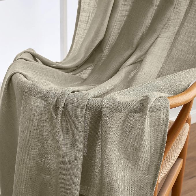 MIULEE Oatmeal Linen Curtains 52x108 Inch Long for Bedroom and Living Room | 2 Panels, Soft Thick Linen Textured Natural Window Drapes, Semi Sheer Light Filtering, Back Tab Rod Pocket, Burlap Look Decor