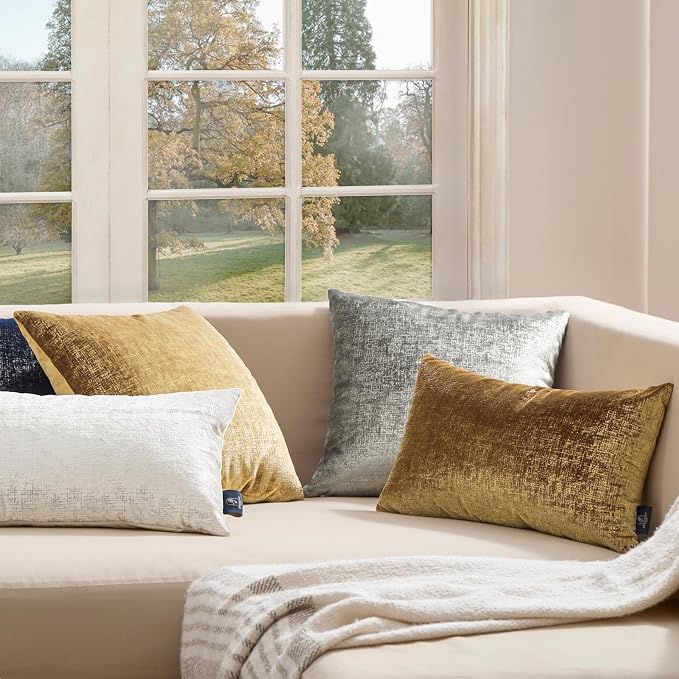 Phantoscope Pack of 2 Sparkling Velvet Decorative Solid Throw Decorative Pillow Cover Soft Silver Glitter Square Cushion Cover Pillowcase for Couch Bed and Chair, Gray, 12 x 20 inches, 30 x 50 cm