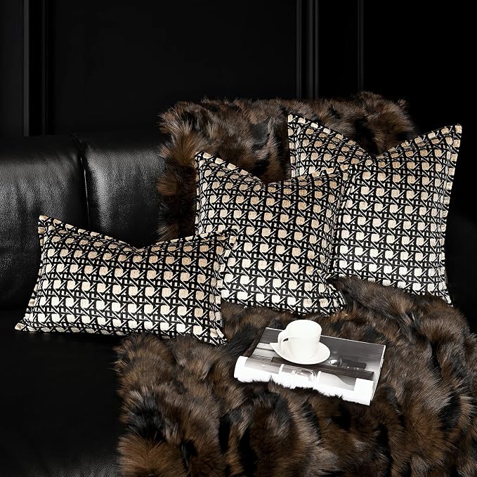 Velvet Lumbar Pillow Covers 12x20 inches, Luxury Gold Geometric Pattern Pillow Cover, Modern Luxury Rectangle Pillow Cushion Covers for Bed Couch Sofa Living Room Bedroom