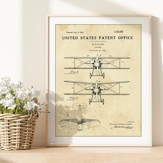 Airplane Patent Print Wall Art - Unframed - 8x10 | Perfect for Aviation Enthusiasts and History Buffs | Vintage Wall Art | Wall Art Bedroom Aesthetic | Bathroom Art Wall Décor | Aesthetic Wall Décor