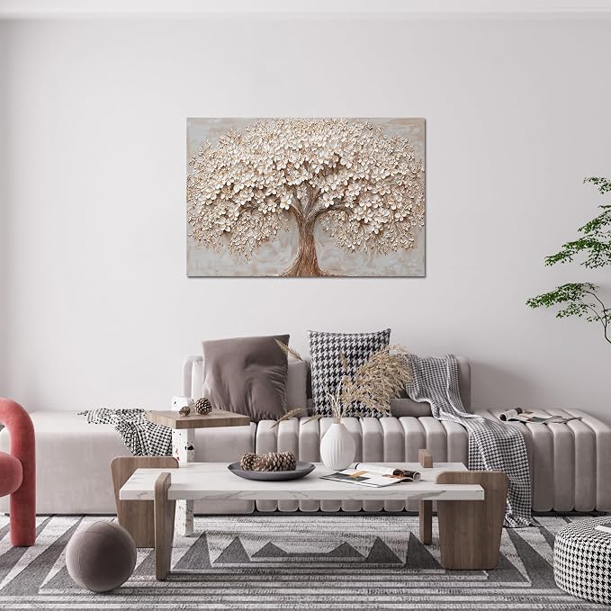Canvas Wall Art Decor Prints Modern Botanical Wall Art Pictures for Living Room Tree of Life Wall Art Decor White Flower Wall Art Prints Canvas Art Wall Decor Artwork for Walls Bedroom Office Decor 24" X 36"