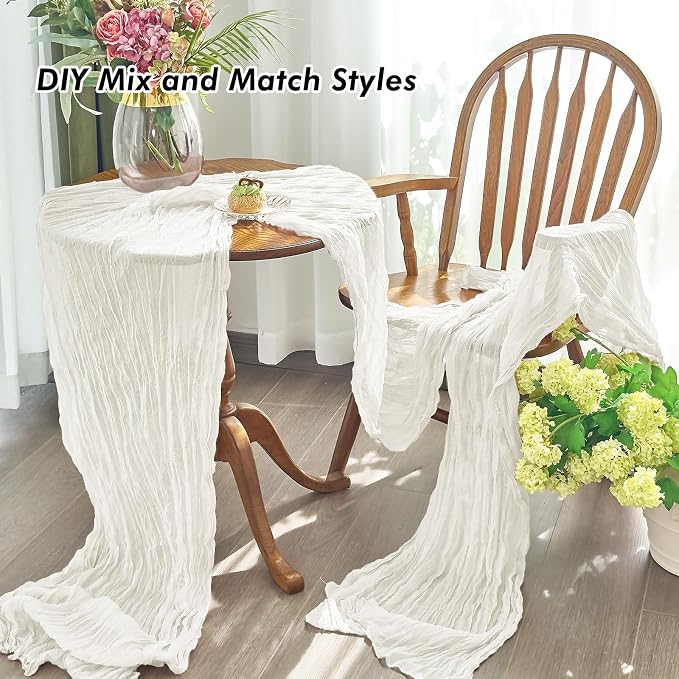 IVAPUPU Ivory Table Runner 120 Inches for Wedding Birthday Party Home Decor | 2 Pcs Boho Gauze 10FT Cheesecloth Table Runners for Baby Shower Decorations Summer Garden Farmhouse