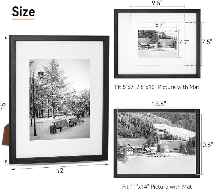 Black Walnut 11x14 Picture Frame, Lightweight Natural Wood Modern Frame