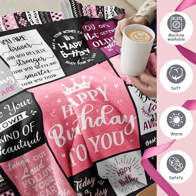 Ivivis Birthday Gifts for Women Girls Throw Blanket 50"X40", Happy Birthday Decorations, Unique Bday Gift Ideas for Her Daughter Friends Mom Sister Wife Grandma