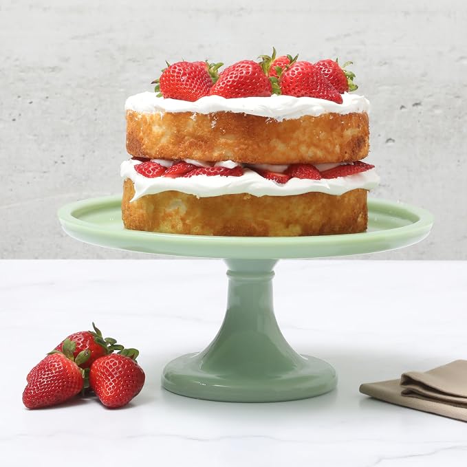 Martha Stewart Highbrook 10-Inch Jadeite Cake Stand with Glass Dome – Vintage-Style Pedestal Dessert Plate for Cakes (up to 8.5") and Pastries, Decorative Covered Serving Platter