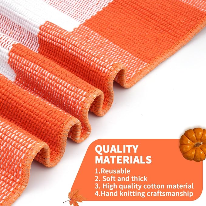 Fall Buffalo Plaid Rug 27.5x43 in, Orange White Indoor Outdoor Rug | Cotton Blend, Orange and White Checkered, Machine Washable, Layering Rug, Porch Entryway Decor