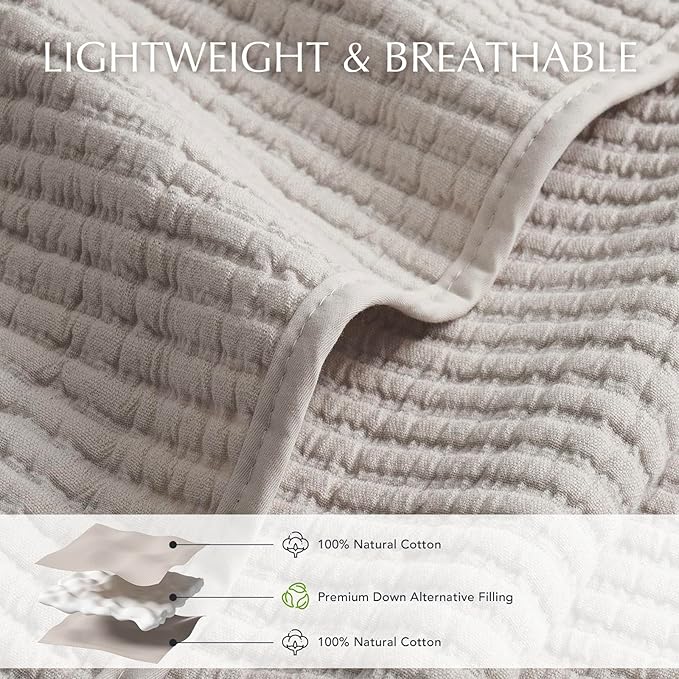 EVERGRACEHOME Cotton Ribbed Matelassé Coverlet Set, King Size, Birch | Soft Lightweight Bedspread, 3 Pieces, Breathable Cozy Oversized Quilted Bedding Set for All Seasons, with 2 Pillow Shams