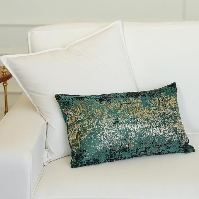 THE-TINOART Modern Spring Throw Pillow Covers 12x20, Green and Gold Jacquard Woven Pillow Covers, Luxury Holiday Decor for Couch Sofa Bed