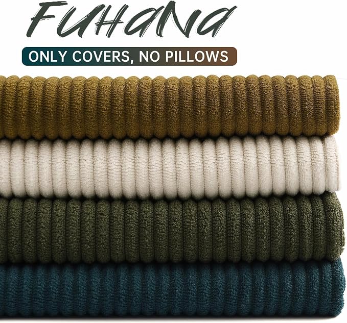 Pack of 4 Throw Pillow Covers Corduroy 20x20 Inch,Green Brown | Decorative Velvet Couch,Summer Cases Square,Farmhouse Boho Cushion Covers for Sofa Bed Living Room Home Decor & Office