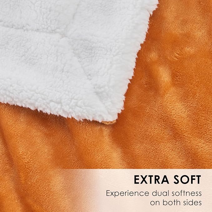 SOCHOW Sherpa Fleece Fall Throw Blanket, Burnt Orange, 50x60 inches | Double-Sided Super Soft Luxurious Plush Blanket Throw Size
