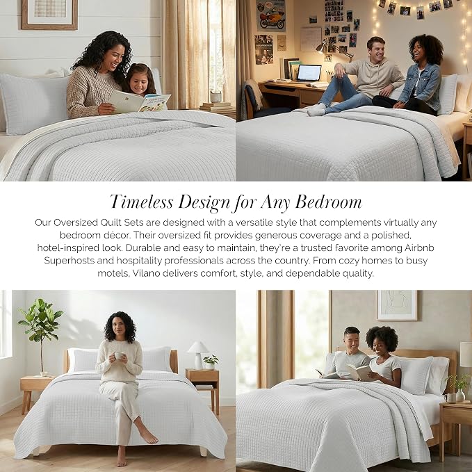 Southshore Fine Living, Inc. Queen Quilt Set, Full Size Bedspread with 2 Matching Pillow Shams, Soft Microfiber Lightweight Quilts, Queen Size Coverlet, Easy Care Quilted Bedding, Light Grey Quilt