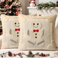 Christmas Pillow Covers Set of 2 Soft Plush Faux Fur Pillow Cases 3D Embroidered Decorative Couch Cover Home Decor Christmas Throw Pillow Covers 18x18,Beige Gingerbread Man
